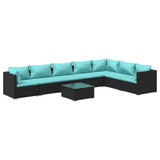 8 Piece Garden Lounge Set with Cushions Poly Rattan Black - Front View