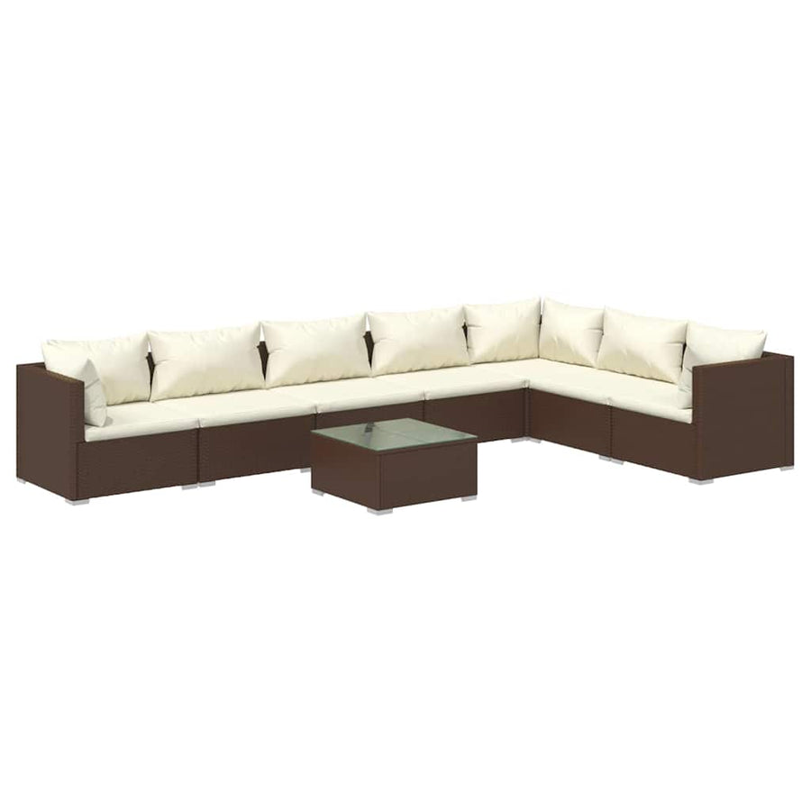 8 Piece Garden Lounge Set with Cushions Poly Rattan Brown