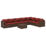 8 Piece Garden Lounge Set with Cushions Poly Rattan Brown - Front View