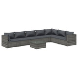 8 Piece Garden Lounge Set with Cushions Poly Rattan Grey - Front View