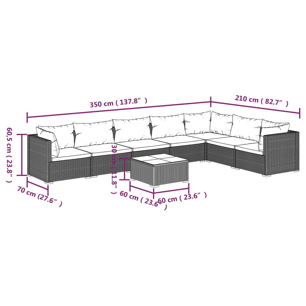 8 Piece Garden Lounge Set with Cushions Poly Rattan Grey