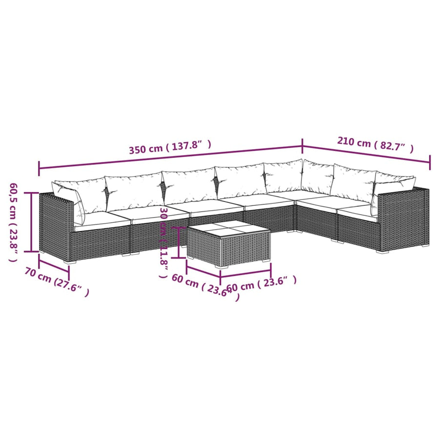 8 Piece Garden Lounge Set with Cushions Poly Rattan Grey
