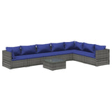 8 Piece Garden Lounge Set with Cushions Poly Rattan Grey - Front View