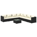 8 Piece Garden Lounge Set with Cushions Poly Rattan Black - Front View