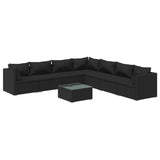 8 Piece Garden Lounge Set with Cushions Poly Rattan Black - Front View