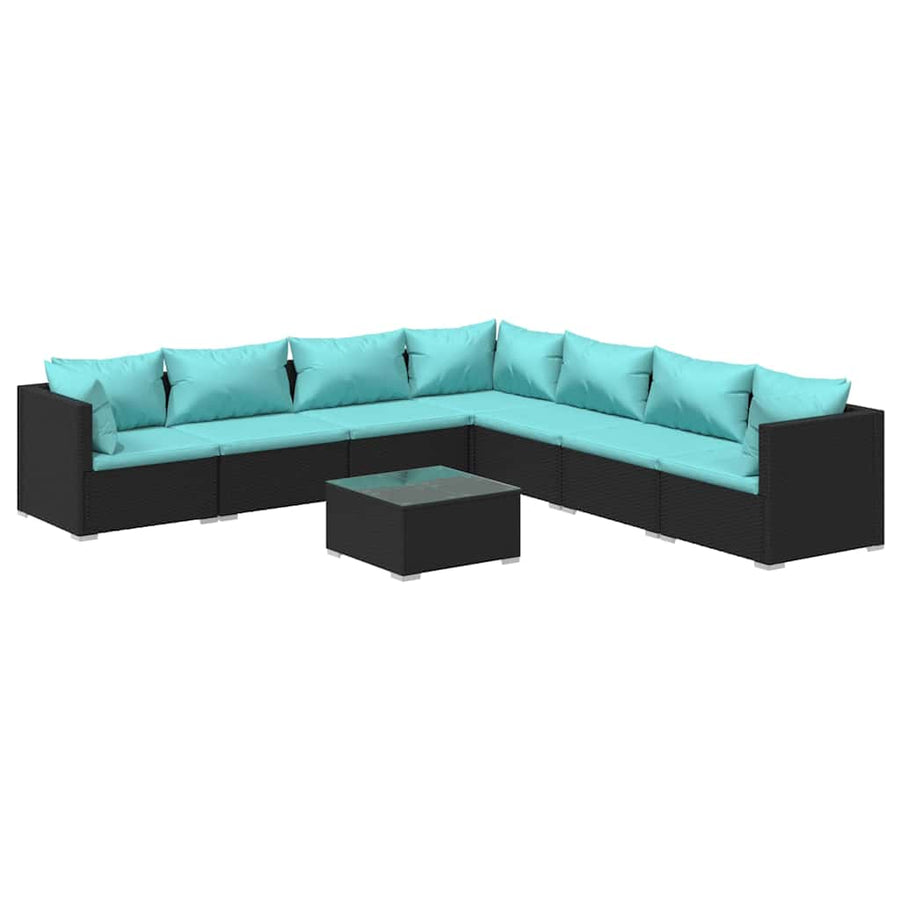 8 Piece Garden Lounge Set with Cushions Poly Rattan Black