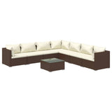 8 Piece Garden Lounge Set with Cushions Poly Rattan Brown - Front View