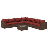 8 Piece Garden Lounge Set with Cushions Poly Rattan Brown - Front View