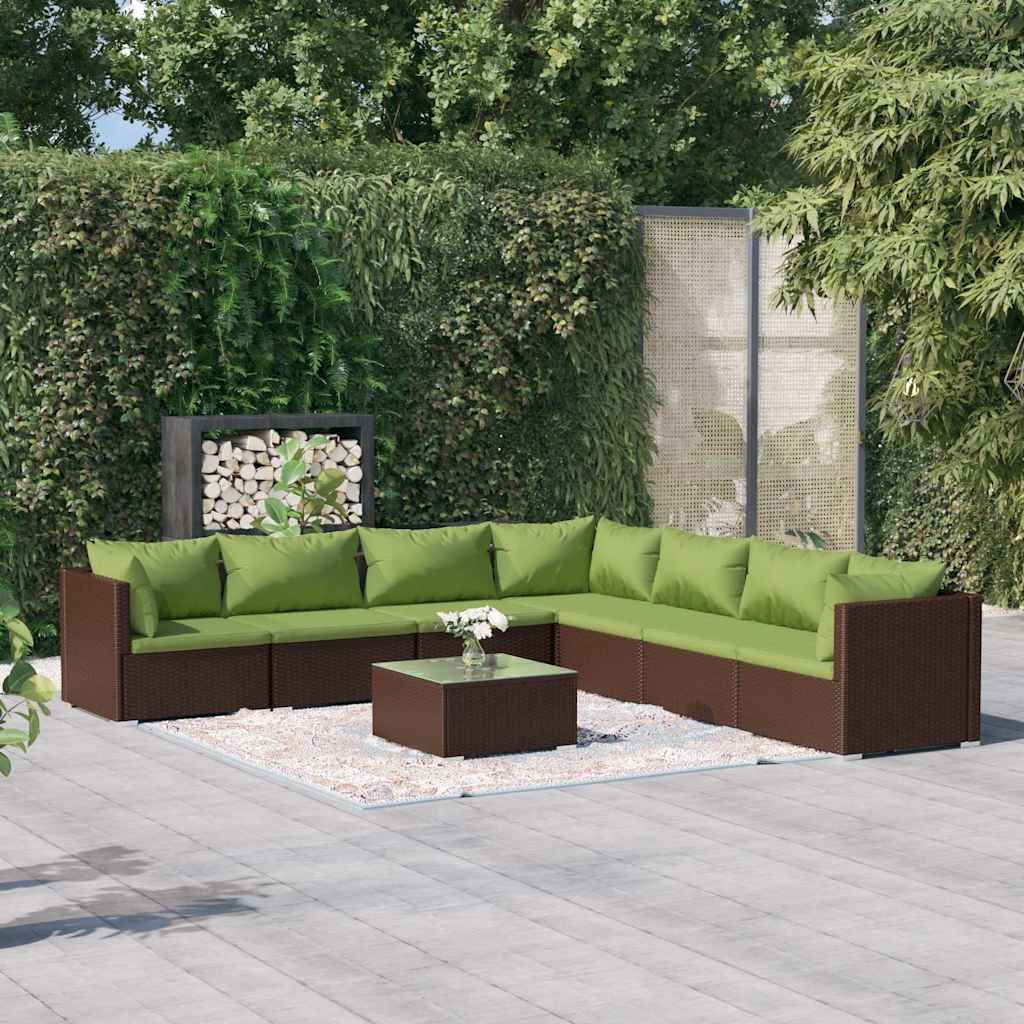 8 Piece Garden Lounge Set with Cushions Poly Rattan Brown