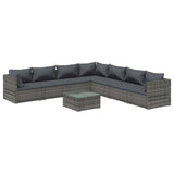 8 Piece Garden Lounge Set with Cushions Poly Rattan Grey - Front View