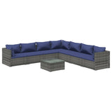 8 Piece Garden Lounge Set with Cushions Poly Rattan Grey - Front View