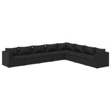 8 Piece Garden Lounge Set with Cushions Poly Rattan Black - Front View