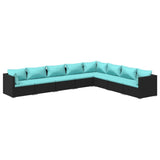 8 Piece Garden Lounge Set with Cushions Poly Rattan Black - Front View