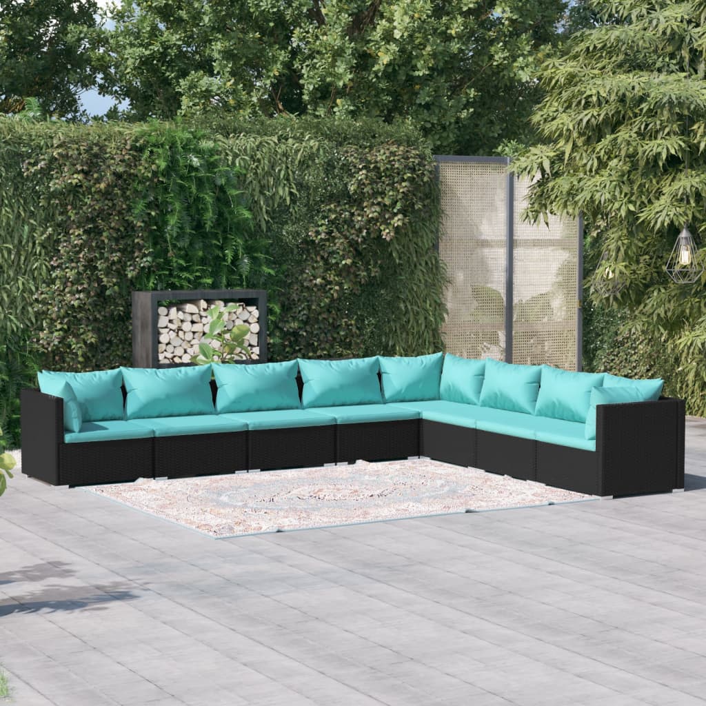 8 Piece Garden Lounge Set with Cushions Poly Rattan Black