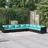 8 Piece Garden Lounge Set with Cushions Poly Rattan Black