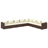 8 Piece Garden Lounge Set with Cushions Poly Rattan Brown - Front View