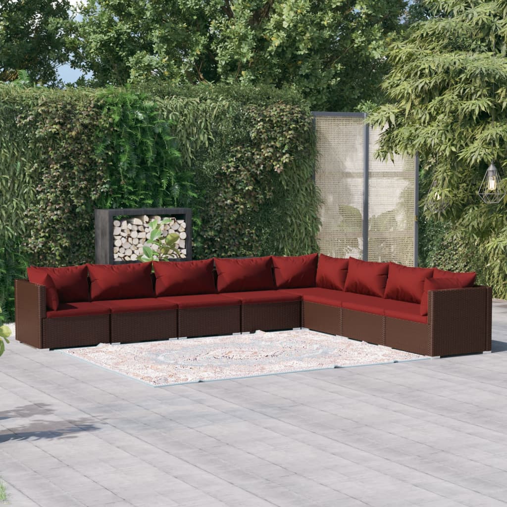 8 Piece Garden Lounge Set with Cushions Poly Rattan Brown