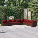 8 Piece Garden Lounge Set with Cushions Poly Rattan Brown