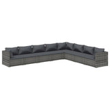 8 Piece Garden Lounge Set with Cushions Poly Rattan Grey - Front View