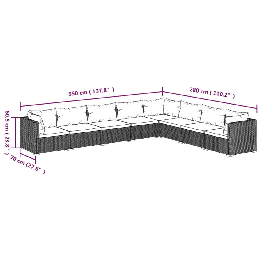 8 Piece Garden Lounge Set with Cushions Poly Rattan Grey