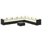 9 Piece Garden Lounge Set with Cushions Poly Rattan Black - Front View