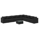 9 Piece Garden Lounge Set with Cushions Poly Rattan Black - Front View
