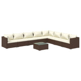 9 Piece Garden Lounge Set with Cushions Poly Rattan Brown - Front View