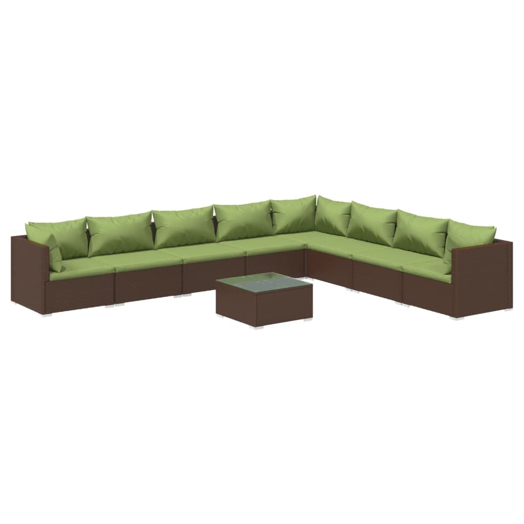 9 Piece Garden Lounge Set with Cushions Poly Rattan Brown