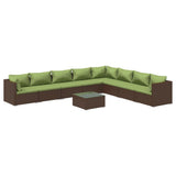 9 Piece Garden Lounge Set with Cushions Poly Rattan Brown