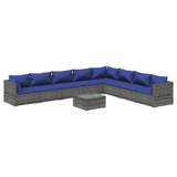 9 Piece Garden Lounge Set with Cushions Poly Rattan Grey - Front View