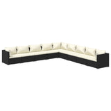 9 Piece Garden Lounge Set with Cushions Poly Rattan Black - Front View