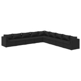 9 Piece Garden Lounge Set with Cushions Poly Rattan Black - Front View