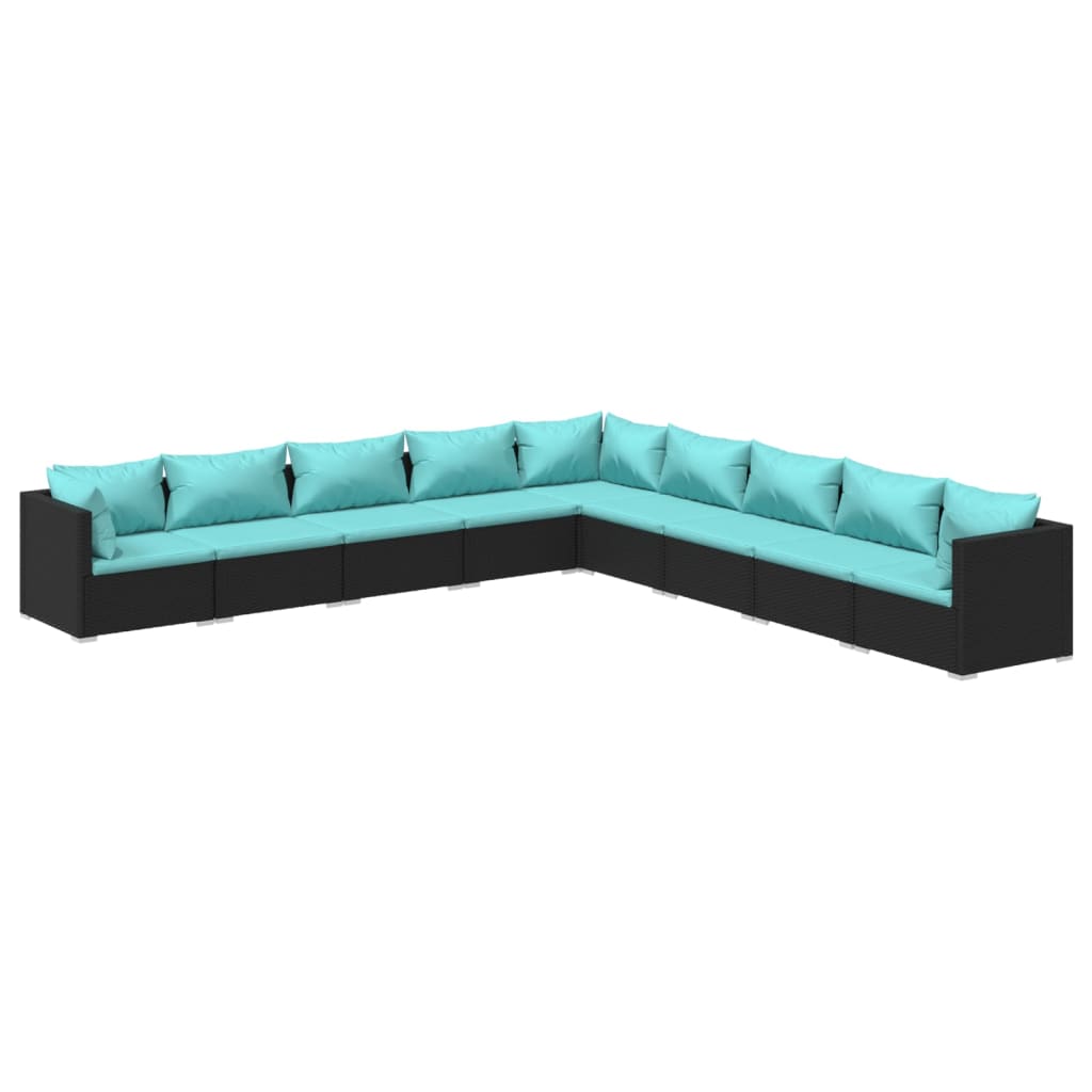 9 Piece Garden Lounge Set with Cushions Poly Rattan Black