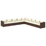 9 Piece Garden Lounge Set with Cushions Poly Rattan Brown - Front View