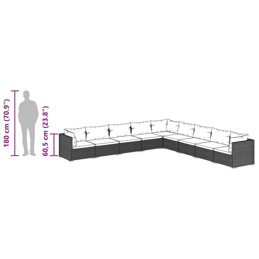 9 Piece Garden Lounge Set with Cushions Poly Rattan Brown