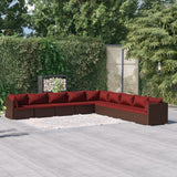 9 Piece Garden Lounge Set with Cushions Poly Rattan Brown
