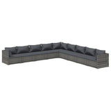 9 Piece Garden Lounge Set with Cushions Poly Rattan Grey - Front View