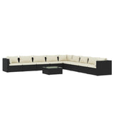 10 Piece Garden Lounge Set with Cushions Poly Rattan Black - Front View