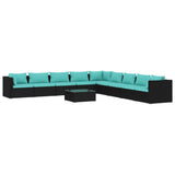 10 Piece Garden Lounge Set with Cushions Poly Rattan Black