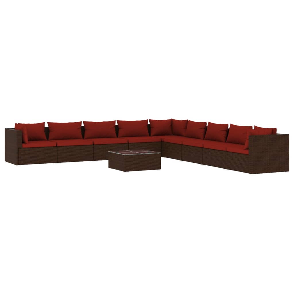 10 Piece Garden Lounge Set with Cushions Poly Rattan Brown