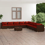10 Piece Garden Lounge Set with Cushions Poly Rattan Brown