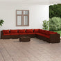 10 Piece Garden Lounge Set with Cushions Poly Rattan Brown