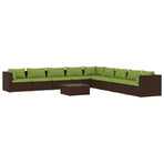 10 Piece Garden Lounge Set with Cushions Poly Rattan Brown