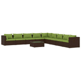 10 Piece Garden Lounge Set with Cushions Poly Rattan Brown - Front View