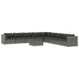 10 Piece Garden Lounge Set with Cushions Poly Rattan Grey - Front View