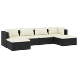 6 Piece Garden Lounge Set with Cushions Poly Rattan Black - Front View