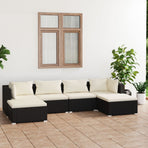 6 Piece Garden Lounge Set with Cushions Poly Rattan Black