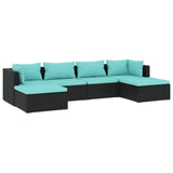 6 Piece Garden Lounge Set with Cushions Poly Rattan Black - Front View