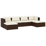 6 Piece Garden Lounge Set with Cushions Poly Rattan Brown - Front View