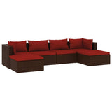 6 Piece Garden Lounge Set with Cushions Poly Rattan Brown - Front View